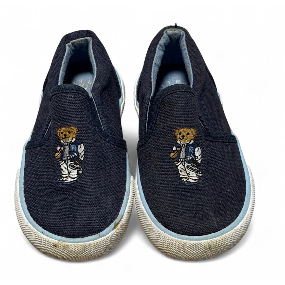 Polo Ralph Lauren Toddler Slip On Shoes Bear Navy Canvas Size 7